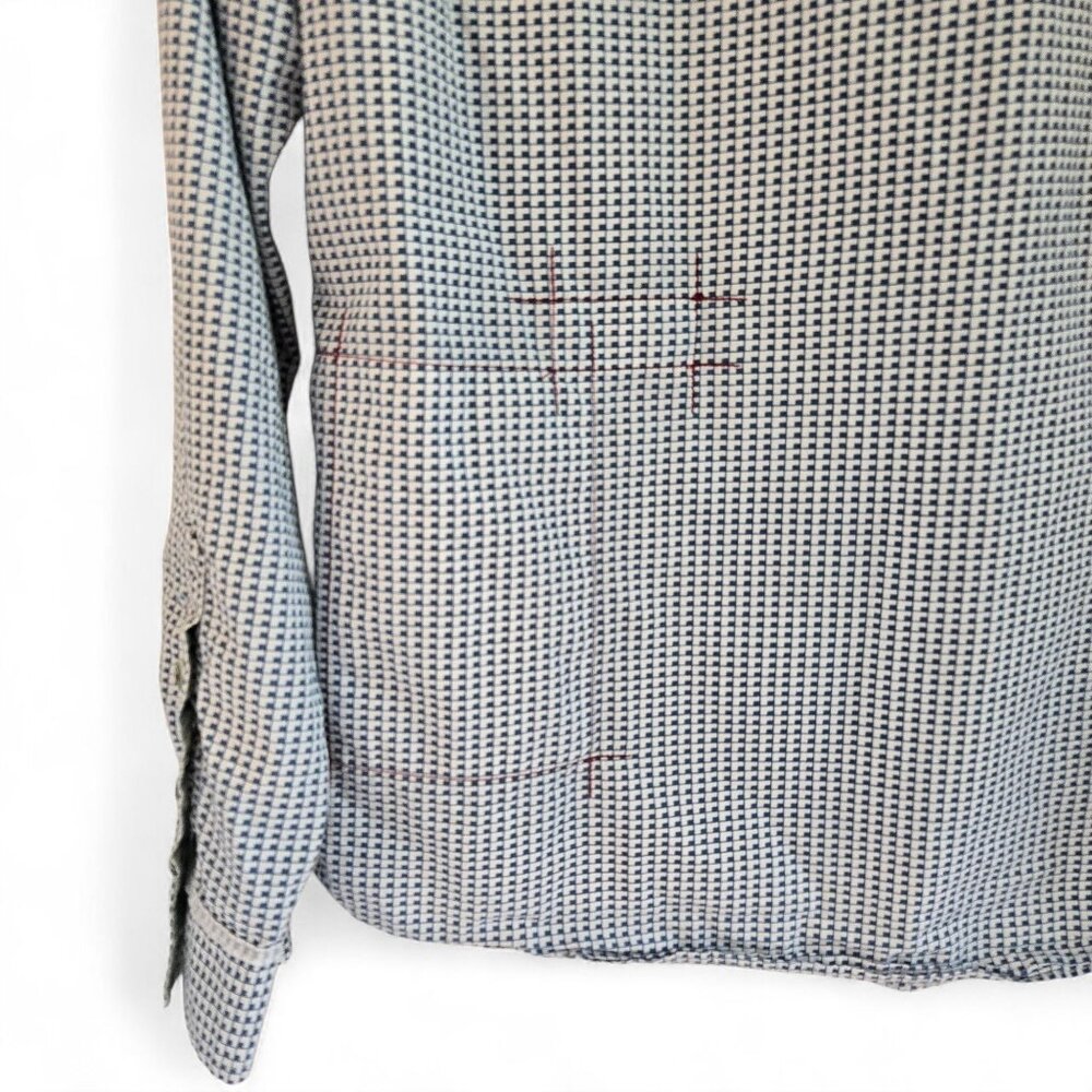 Trovata Mens Button-Up Long Sleeve Shirt Blue/White Checkered Pattern Size L Cot - Picture 4 of 11